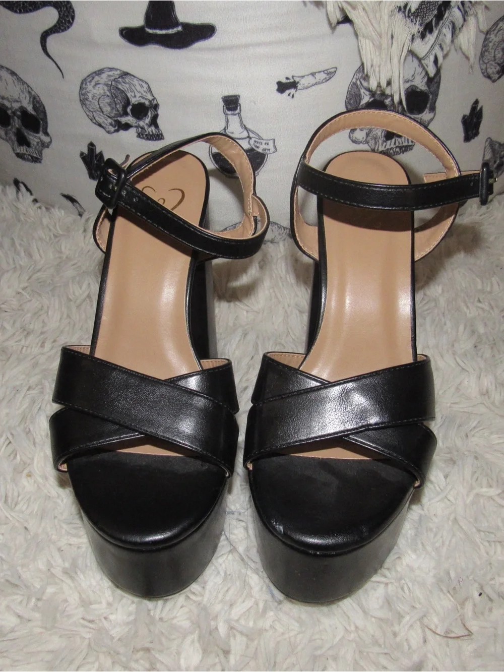 Windsor Black Leather Platform Ankle-Strap Sandals